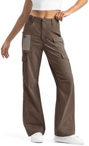 Moosehill Women's-Cargo-Hiking-Pants-High-Waisted Wide Leg Water Resistance Lightweight Stretch for Work Casual Outdoor (Brown, 8,32")