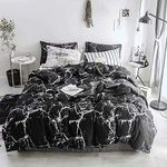 Wellboo Black Marble Comforter Sets King Women Black and White Marble Bedding Comforters Cotton Adults Men Modern Abstract Streaks Quilts Boho Black Marble Aesthetic Comforter Organic Gothic Chic Bed