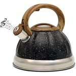 Belle Vous Black Whistling Tea Kettle - 3L Tea Pot for Stovetop/Induction Stove Top - Stainless Steel Hot Water Camping Kettle Teapot for Tea/Coffee