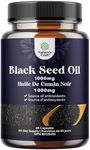 Cold Pressed Black Seed Oil Capsules - Vegan Nigella Sativa Black Cumin Seed Oil Capsules with Omega 3 6 9 and Antioxidants To Help Promote Hair Growth Immune Support Joint Health and Digestion 60caps