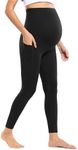 POSHDIVAH Women's Maternity Workout Leggings with Pockets Over The Belly Pregnancy Compression Work Yoga Pants Black Small