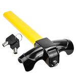 RMENOOR Steering Wheel Lock T-Bar Steering Wheel Immobiliser Heavy Duty Anti Theft Devices with 2 Keys, Universal Steering Wheel Clamp for Cars, Trailer, Vans, Caravans (Black & Yellow)