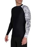 PowerLayer Men's Long Sleeve Rash Vest Mens BJJ Rashguard Men Running Cycling Compression Rash Guard Baselayer Skins - Black/White, XL