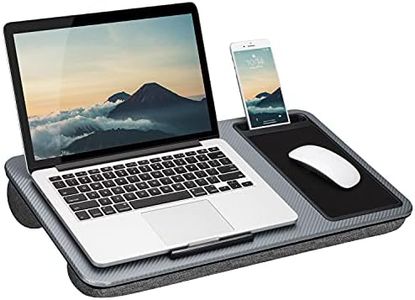 LAPGEAR Home Office Lap Desk with Device Ledge, Mouse Pad, and Phone Holder - Silver Carbon - Fits up to 15.6 Inch Laptops - Style No. 91585