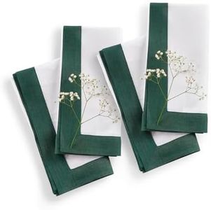 Solino Home Cloth Napkins Set of 4 - White/Green Shimmer Border Decorative Napkins 20 x 20 Inch - Festive Edge, Handcrafted and Machine Washable