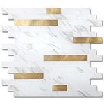 Yipscazo Peel and Stick Stone Metal Tile Backsplash, Stick on Tiles for Backsplash Kitchen, Bathroom, Laundry Room, Camper, Fireplace (12'' X 12'', 10 Sheets in Carla with Gold)