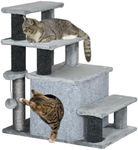 PawHut Adjustable Height Cat Stairs with Sisal Scratching Posts, Cat House for Cozy Rest, Pet Steps for Couch Sofa and High Bed with Hanging Ball, Front Hole, Jumping Platform