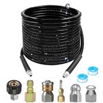 Selkie Pressure Washer Sewer Jetter Kit - 50Ft X1/4" Hydro Drain Jetter Cleaner Hose, Corner, Rotating and Button Nose Sewer Jetting Nozzle Waterproof Tape,Orifice 4.0 4.5,1/4 Inch NPT,5800 PSI