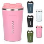 380ml Coffee Cup Travel Mug for Hot & Cold Drinks, Stainless Steel Insulated Coffee Mug Double Walled Thermal Mug with Leakproof Lid, Portable & Reusable Coffee Cups for Travel/Office/School (Pink)