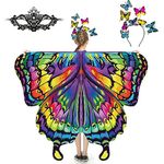 Butterfly Wings for Girls, Butterfly Costume for Halloween, Fairy Wing Kids, 3PCS Butterfly Cape Set (Rainbow Colors 6)