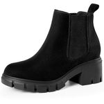 Women's Chelsea Ankle Boots Platform Chunky Heel Lug Sole Elastic Slip on Booties Black Size 10