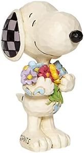 Enesco Peanuts by Jim Shore Snoopy Holding Spring Flowers Miniature Figurine, 3 Inch, Multicolor White