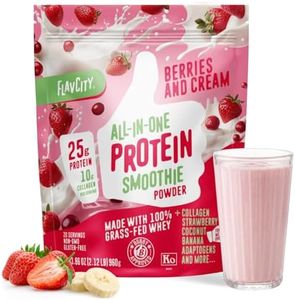 FlavCity Protein Powder Smoothie, Berries & Cream - 100% Grass-Fed Whey with Collagen (25g of Protein) - Gluten Free & No Added Sugars (38.73 oz)