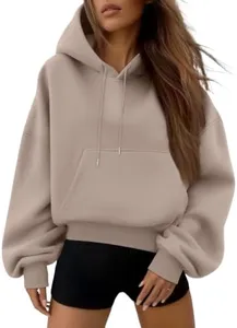 Trendy Queen Women's Cropped Hoodie Y2k Sweatshirt Casual Fall Pullover Coffee Grey XL