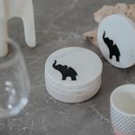 MARBIQUE Marble Coasters Set of 4 Pcs with Elephant Inlay Work, Round Coasters for Tea Cups, Coffee Mugs and Glasses