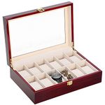 Uten 12 Grids Wooden Watch Box Storage Jewellery Display for Men Women, Cherry Red