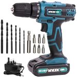 MYLEK 18V Cordless Drill - Lithium Ion Drills Driver Screwdriver Set - 13 Piece Combi Accessory Kit - LED Worklight, 18 Volts Blue/Black