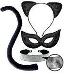 OLYPHAN Cat Costume Accessories, Cat Woman Costume with Masquerade Mask, Cat Ears Headband, Tail, Rhinestone Choker Necklace