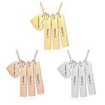 Personalized Necklaces for Women, Custom Engraved Name Vertical Bar Necklace, Mothers Day Necklace with Kids Names, Mother Daughter Necklace, Heart Charm Name Necklace for Moms Birthday Gift Ideas, Stainless Steel, Cubic Zirconia