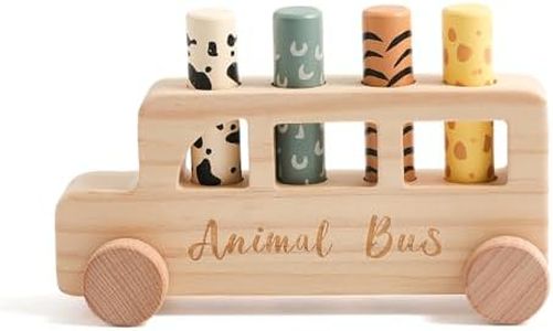 Etucdose Wooden Pop Up Toys for Babies | STEM Montessori Toys Color Animal Bus for Toddlers | Preschool Learning Toddler Educational Gifts for Kids Boys Girls | Baby Toy Games