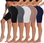 5 Pack High Waist Biker Shorts for Women - 8" Soft Spandex Workout Yoga Running Athletic Shorts(Black/Navy/Dark Grey/Complexion/White,ONE)