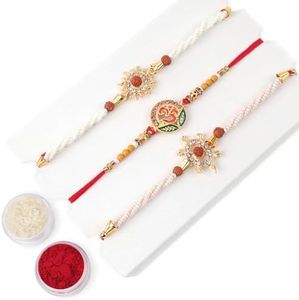 KSJONE Set of 3 Rudraksha Design Rakhi Set for Men Multicolor Thread Rakhi for Brother/Bhaiya/Bhabhi/Bhai/Bro Rakshabandan Sister Rakhee Mauli Bracelet