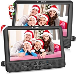 FANGOR 10’’ Dual Car DVD Player Portable Headrest CD Players with 2 Mounting Brackets, 5 Hours Rechargeable Battery, Last Memory, Free Regions, USB/SD Card Reader, AV Out&in (1 Player + 1 Screen)