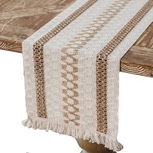 Chemin de Table en Lin de Coton Macramé Chemin de Table en Toile de Jute avec des Glands pour Décoration Table Salle à Manger Maison Fête Mariage bohème Noël, 30 x 180 cm