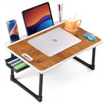 OPTIFINE Foldable Wooden Mini Laptop Table for Bed, Study Table with Drawer, Tablet/Mobile Holder for Kids & Adults->> (White-US-COTTED-Wood)