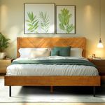 Acacia Alander Bed Frame with Headboard Bed Frame Queen Size Solid Wood Platform Bed, Scandinavian Signature High Headboard Wood Bed Compatible with All Mattress Types, 30 Mins Assembly, Walnut