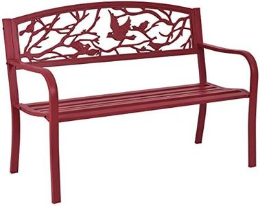 Giantex Patio Garden Bench Park Yard Outdoor Furniture Cast Iron Porch Chair (Red)