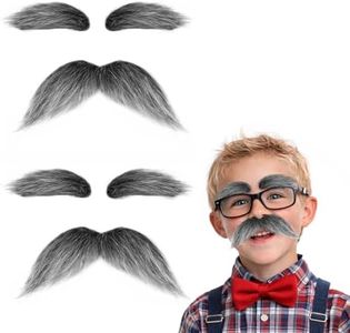 AONSOULE 2Pcs Gray Mustaches and Eyebrows, 100 Days of School Old Man Costume Accessories, Self-Adhesive Fake Mustache for Halloween Cosplay Parties
