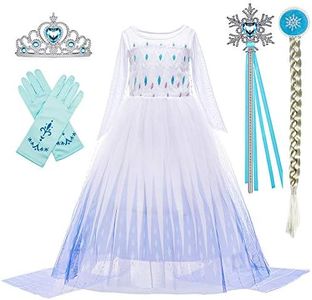 Snow Queen Act 2 Costumes Princess Dresses for Girls with Wig,Crown,Magic Wand,Gloves Accessories 5T 6X(120,K11)