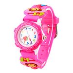 ele ELEOPTION Girl's Digital Quartz Waterproof 3D Cute Cartoon Round Dial Wrist Watch with Silicone Strap,Cute Strawberry, Pink