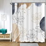 ChloropLastid Abstract Floral Shower Curtain 72 x72 Inch Mid Century Modern Minimalist Ink Texture Aesthetic Shower Curtains Boho Neutral Plant Theme Bathroom Accessories Water Resistant Fabric