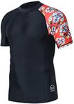 HUGE SPORTS Men's Splice Sun Protection Rash Guard Short Sleeves(Bee Together,S)