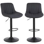 Youhauchair Bar Stools Set of 2, Swivel Counter Height Barstools with Back, Adjustable PU Leather Bar Chairs, Modern Armless Kitchen Island Stool, Black