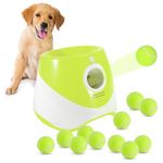 SARIEN Automatic Dog Ball Launcher - Dog Fetch Machine for Small Sized Dogs,3 Launch Distances, Ball Launcher for Dogs with 12 Balls, Dual Power Supply, Ball Thrower for Dogs (Green Ball Launcher)