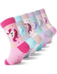 Girls Kids Toddler Fuzzy Socks with Grips Non Slip Slipper Socks Gift Crew Cabin Cozy Fluffy Hospital Warm Winter Comfy Gripper Sherpa Fleece Socks for Boys Child Christmas Stocking Stuffers 6 Pairs(Unicorn，1-3 Y)