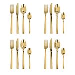 Mikasa Diseno Gold Cutlery Set, Polished Stainless Steel, Knives, Forks, Spoons, Teaspoons, Dishwasher Safe, 16pc Set for 4