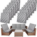 Newwiee 12 Pcs Patio Stretch Sofa Cushion Covers Outdoor Cushion Cover Replacement Couch Slipcover Sofa Seat Cover Flexibility Chair Cushion Cover Porch Patio Furniture Protector (Gray,Moroccan)