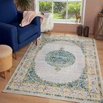 JV Home Perisan Collection Vintage | Traditional | Distressed Area Rug for Living Room 4' x 6' Grey/Blue/Yellow