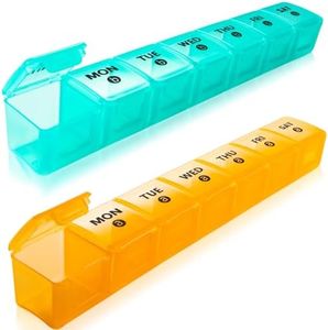 Weekly Extra Large Pill Organiser for Travel 2pack, 2week Pill Boxes and Organizer,Big Compartments Pill Case,7day XL Medication Organiser Dispenser for Fish Oils Vitamin Holder Supplement (Orange)