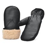 Womens Warm Leather Mittens Lambskin Mitten Gloves For Womens Winter Warm Fleece Lined,Black,M