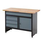 BiGDUG Garage Workbench Drawer Cabinet - Workshop Storage Workstation - 842H x 1200W x 600D mm - 4x Drawer 1x Door Cupboard - Black/Grey