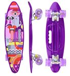 Toyshine Complete Skateboard with Colorful LED Light up Wheels for Beginners, Purple Color