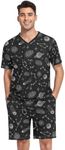 JHKKU Men's Pajama Set Short Sleeve Sleepwear V-Neck Pjs Sets Two-Pieces Loungewear with Pockets, Space Galaxy Constellation, Large