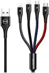 mcdodo 4 in 1 LED Multi Charger Cable Nylon Braided Universal Multiple USB Charging Cord Adapter iOS/Type-C/Micro Compatible with Cell Phones Tablets and More(Charging Only) (4FT/1.2M, 4 in 1)