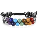 Top Plaza Hematite Magnetic Stone Bead Chakra Bracelet 7 Chakras Healing Crystals Bracelet Yoga Stone Beads Bracelets Meditation Relax Anxiety Bangle for Womens Mens