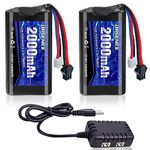 URGENEX 2000mAh 7.4 V Li-ion Battery with SM2P Plug 2S Rechargeable RC Battery Fit for WPL, MN RC Cars and Most 1/10, 1/12, 1/16 Scale RC Cars Trucks, H101 RC Boats with 1 to 2 7.4V Battery Charger